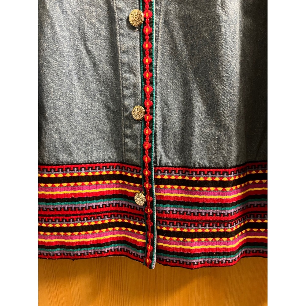Coldwater Creek Denim Jacket Womens 1X Blue Aztec Southwestern Embroidered Trim - Picture 8 of 10